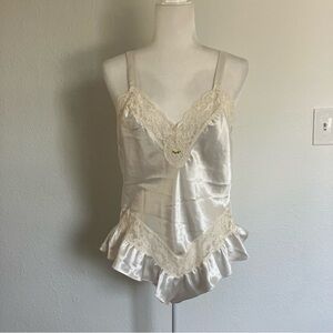 Vintage 90s Silky Lingerie Cream Lace bodysuit satin size large